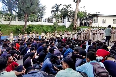 Students staging a protest outside DBRAIT 