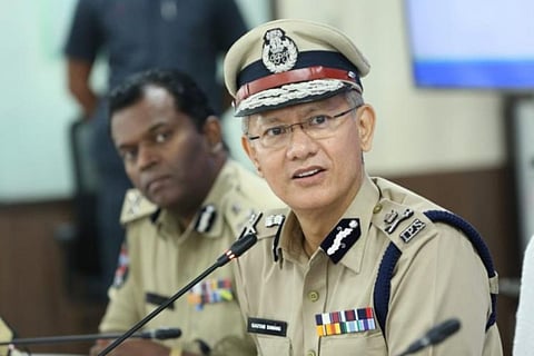 Andhra DGP Gautam Sawang addressing media 