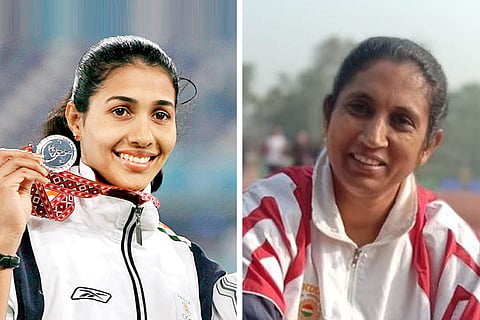 A collage of Anju Bobyy George on the left and Jincy Phillip on the right