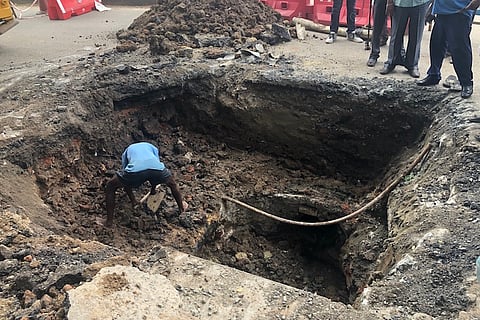 15-foot deep sinkhole appears on busy Shanthi Colony main road in Chennai   