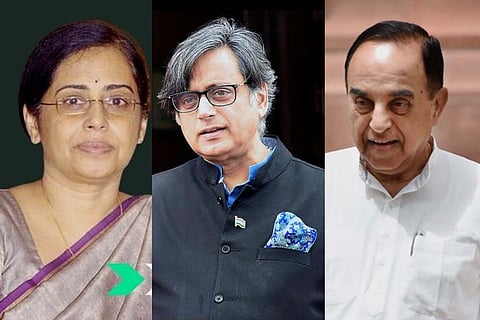 From left: Dr Asha, Shashi Tharoor, Subramanian Swamy