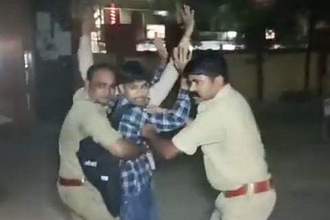 Shooter of Atiq Ahmad being restrained by police