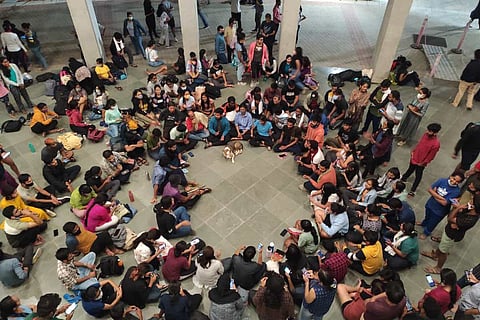 Students staging protests at Azim Premji University demanding safer transport