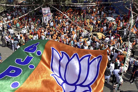 BJP flag at a rally