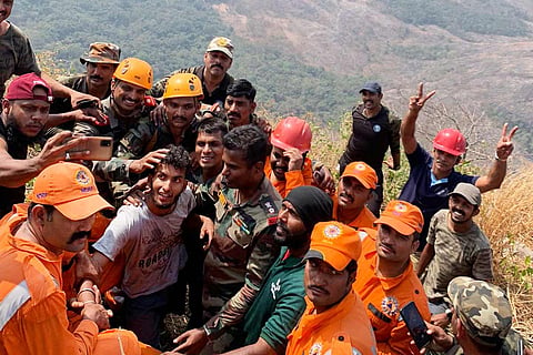Babu, a 23-year-old, rescued from a cavity in a hill by Army and NDRF officials