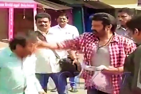 Watch: Actor Balakrishna whacks assistant, forces him to remove and pick his shoes up on set