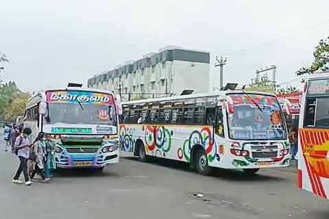 Buses in Tamil Nadu amid the Bharat Bandh 