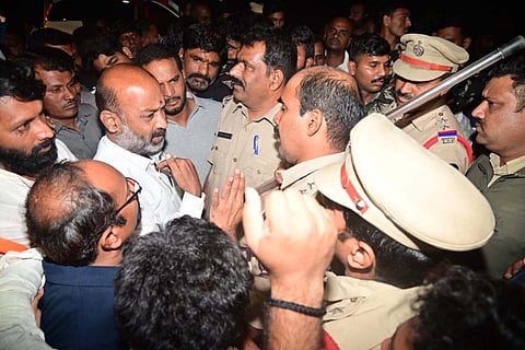 Telangana BJP chief Bandi Sanjay detained on his way to Munugode 