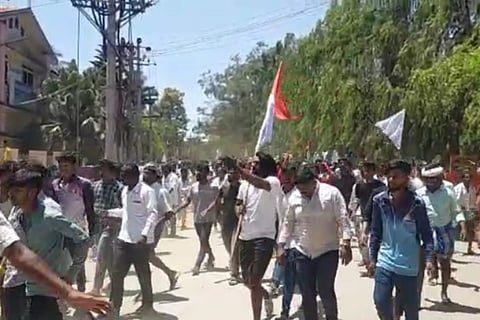 Banjara community protesters agitating in Shikaripura