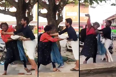 Kerala activist Bindu Ammini being attacked by a man 