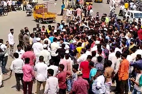 A screenshot from a video showing the clash that took place over the Shivaji statue in Bodhan in Telangana
