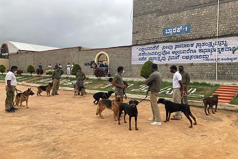 CCB officials at Parappana Agrahara jail with police dogs