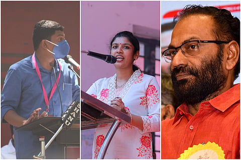 Collage of Kerala SFI leaders Sachin Dev, Chintha Jerome and CPI (M) leader VK Madhu