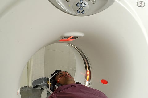 A representative image of a patient undergoing a CT Scan