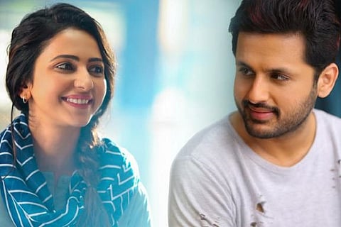 Actors Rakul Preet and Nithiin in poster of Check