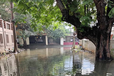 Water and sewage stagnation on Srinivasan Street in Mandaveli, Chennai