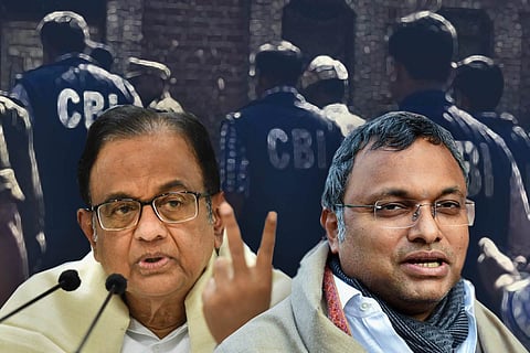 A collage of Chidambaram and Karti