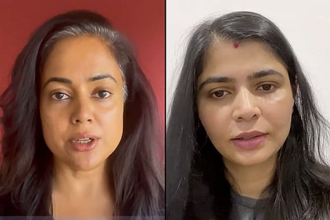 Actor Sameera Reddy on the left and Chinmayee Sripaada on the right.