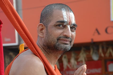 Chinna Jeeyar in a saffron outfit