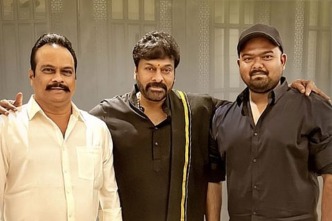Actor Chiranjeevi, director Venky Kudumula and producer DVV Danayya are seen in the image.