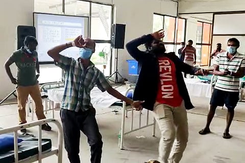 Patients dance at a COVID facility in Tamil Nadu
