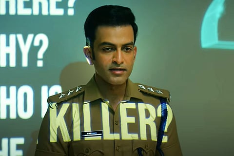 Prithviraj is seen as a cop in a screengrab from trailer of Cold Case