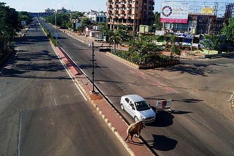 Deserted street in Bhubaneswar during Covid lockdown
