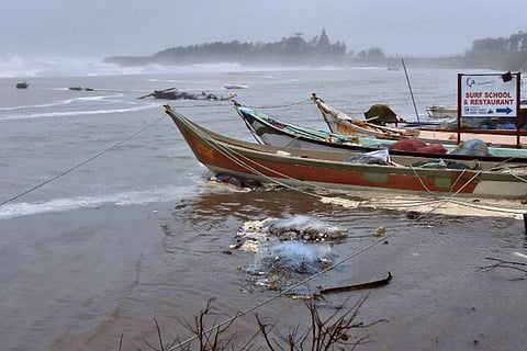 Boats being anchored along Indian coast line ahead of cyclone Tauktae