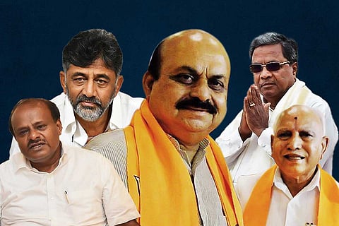 Collage of Basavaraj Bommai, Yediyurappa, Kumaraswamy, DK Shivakumar and Siddaramaiah 