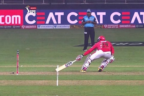 Chris Jordan's run was adjudged short by the onfield umpire