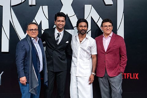 Actors Dhanush, Vicky Kaushal along with the Russo Brothers