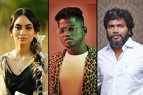 A collage of Pa Ranjith, Dhee and Arivu in colour image 
