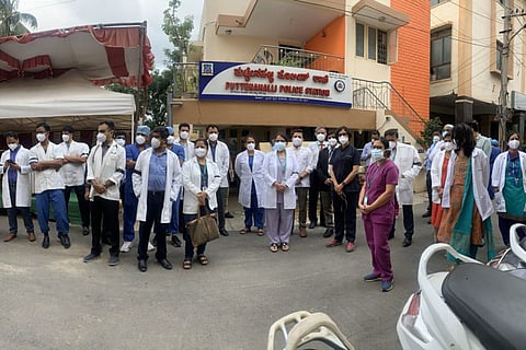 Team of doctors and nurses during the peaceful demonstration