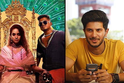 An image from the album 'Enjoy Enjaami' on the left and actor 'Dulquer Salmaan' on the right.