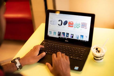 E-commerce site on laptop
