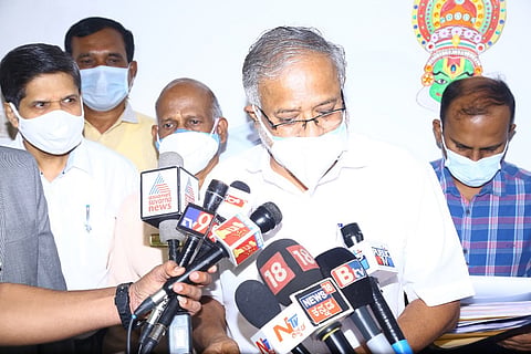 Education MInister S Suresh Kumar speaking with reporters