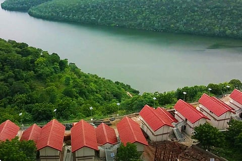 A bird's eye view of the cottages at the Haritha Resorts in Eegalapenta