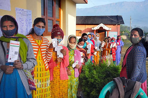 BBMP elections: File image of voters standing in a queue at a polling station in Karnataka