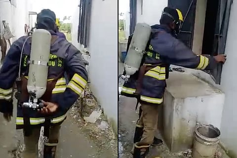 Fire and rescue personnel sealing the chlorine gas leak in Erode. 