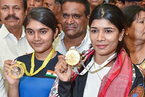 Shooter Esha Singh, boxer Nikhat Zareen on arriving in Hyderabad after winning gold medals