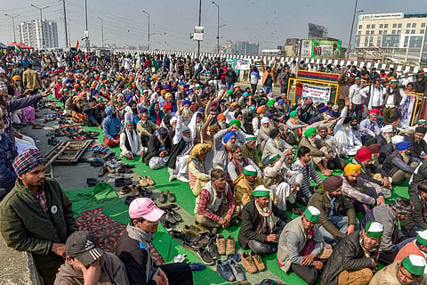 A file photo of farmers protesting against the three farm laws of the Union government in New Delhi