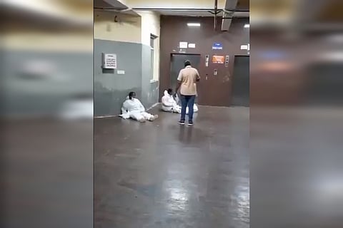 Gandhi Hospital staff waiting after duty was mistaken as patients left unattended on corridor. 