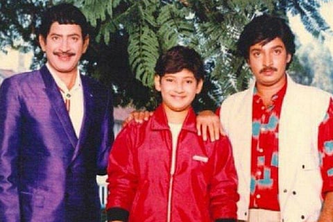 An old family picture of Krishna, his younger son Mahesh Babu and his older son Ramesh Babu 