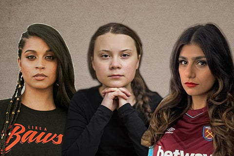 Lilly Singh, Greta Thunberg, Mia Khalifa 