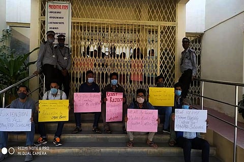 Students staging protest at administrative building