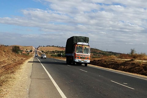 A truck on a highway 