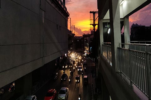 A view of traffic from a metro station in Hyderabad 