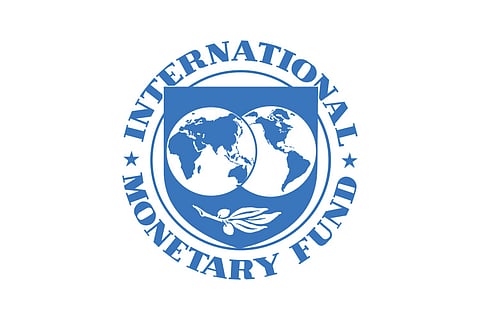The blue and white logo of the IMF