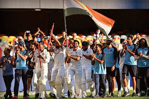 Indian cricket team celebrating after clinching Border-Gavaskar Trophy