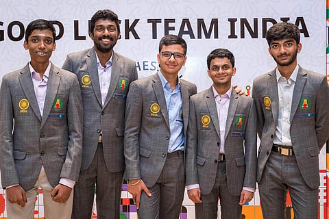 India 'B' chess players dressed in suits
